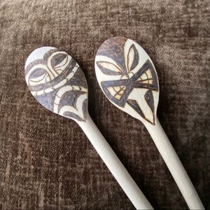 Artisan woodburned tiki spoon set